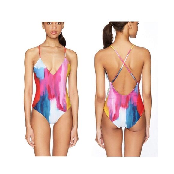 MARA HOFFMAN Emma Cross Back One Piece Multi Dye Swimsuit - Picture 1 of 7